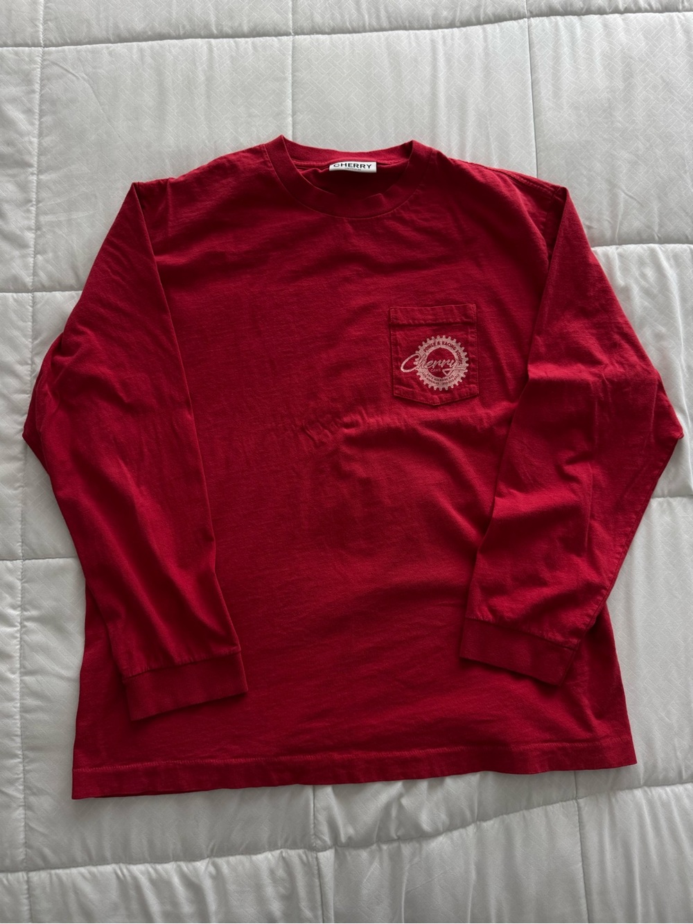 Cherry LA Red Long-Sleeve Pocket Tee with Logo